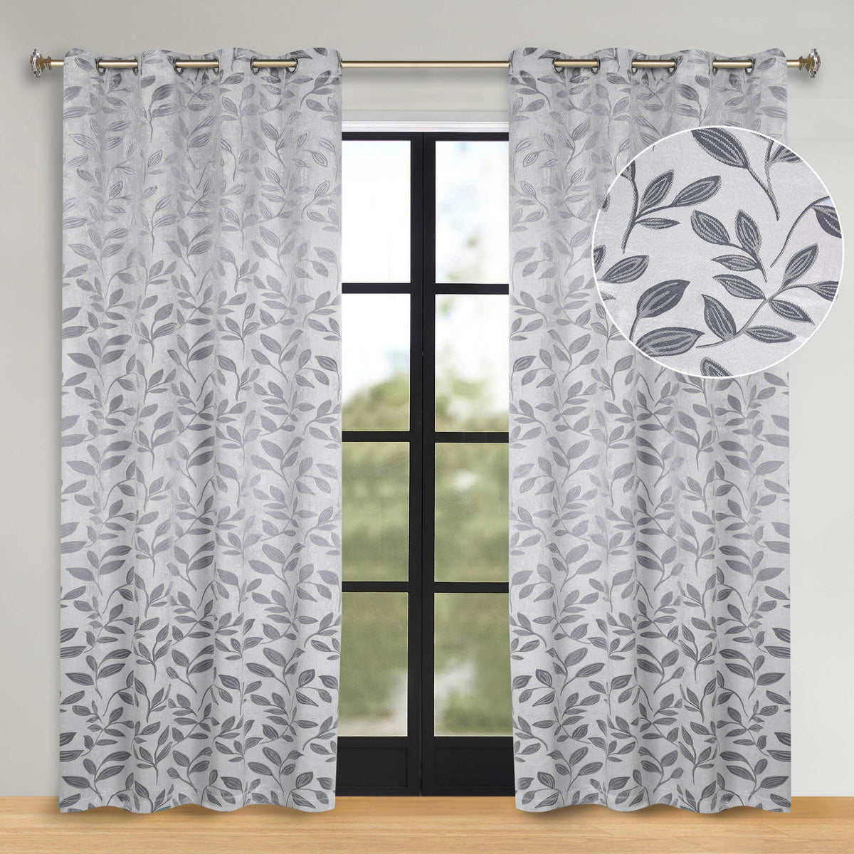 Leaves Room Darkening Washable Blackout Curtain Panels, Set of 2