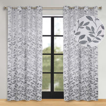 Leaves Room Darkening Washable Blackout Curtain Panels, Set of 2 - Gray