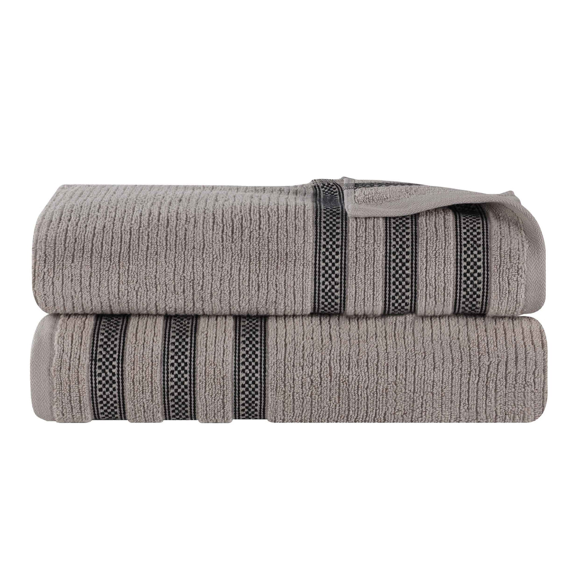 Brea Zero Twist Cotton Ribbed Geometric Border Bath Sheet Set of 2