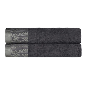 Wisteria Cotton Medium Weight Floral Jacquard Bath Towels, Set of 2