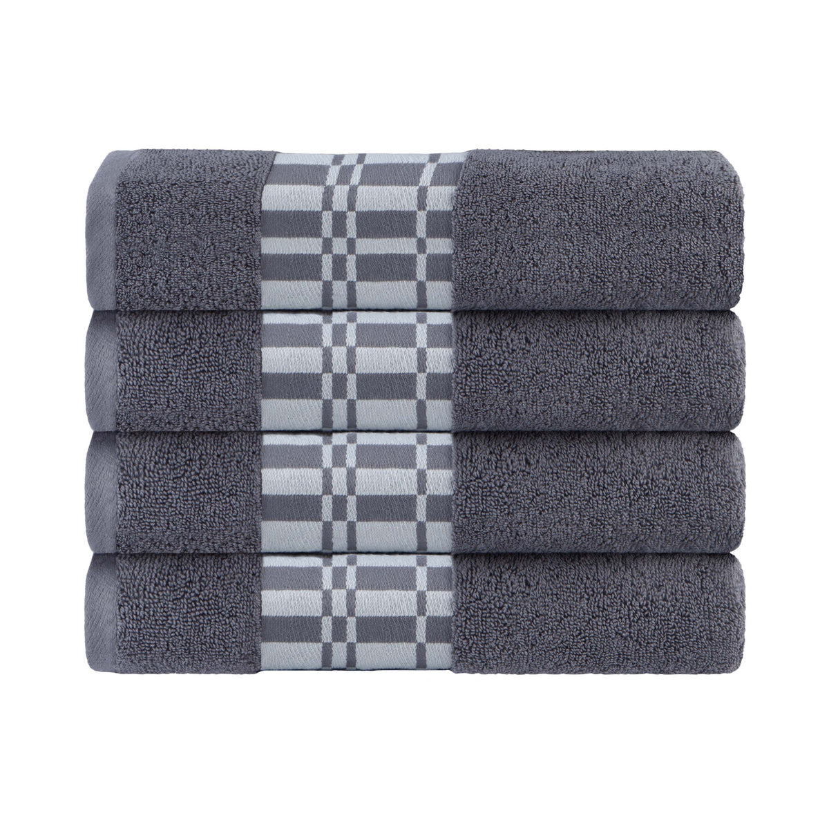 Larissa Cotton Geometric Border Bath Towel Set of 4 - Gray