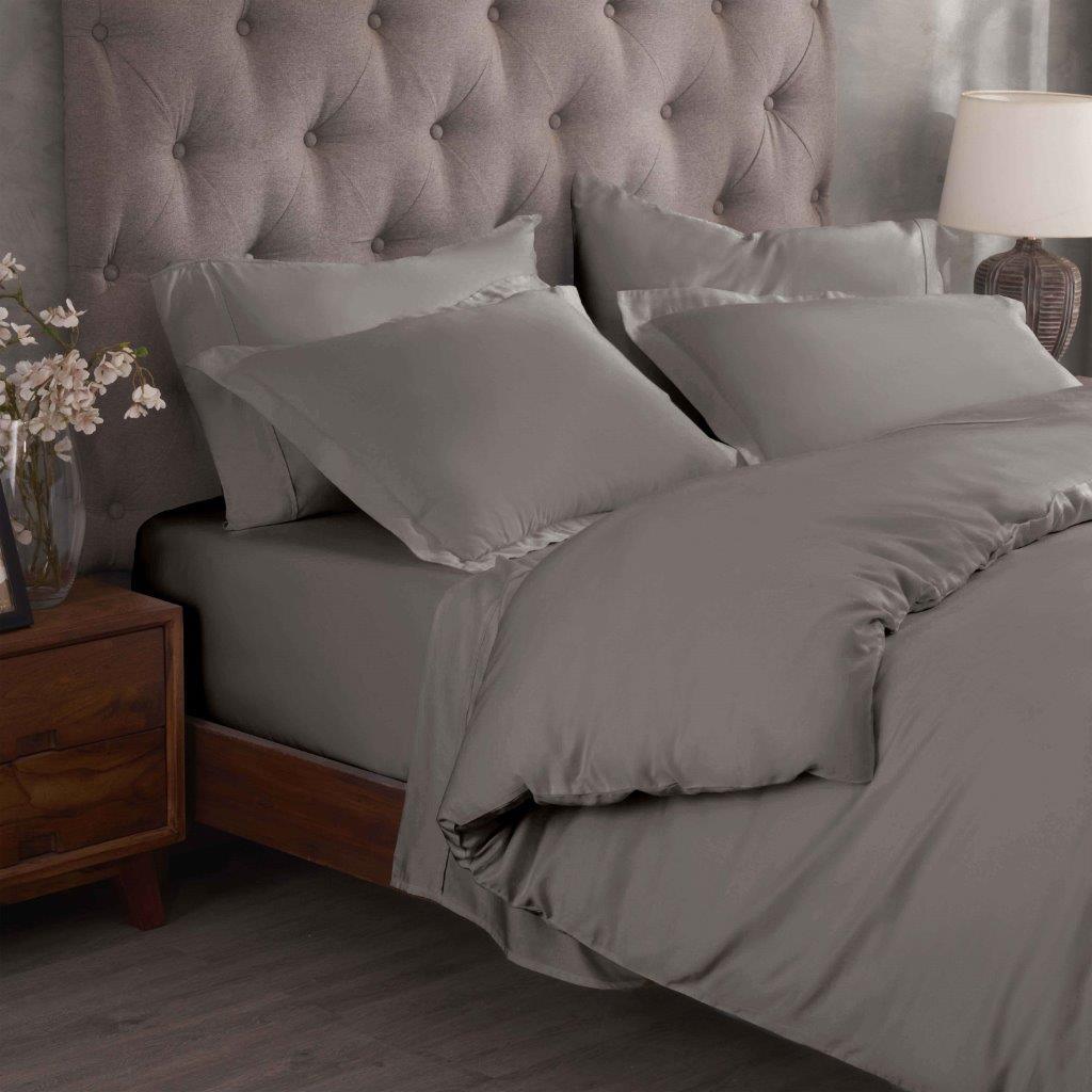 Egyptian Cotton 300 Thread Count Solid Luxury Duvet Cover Set - Gray