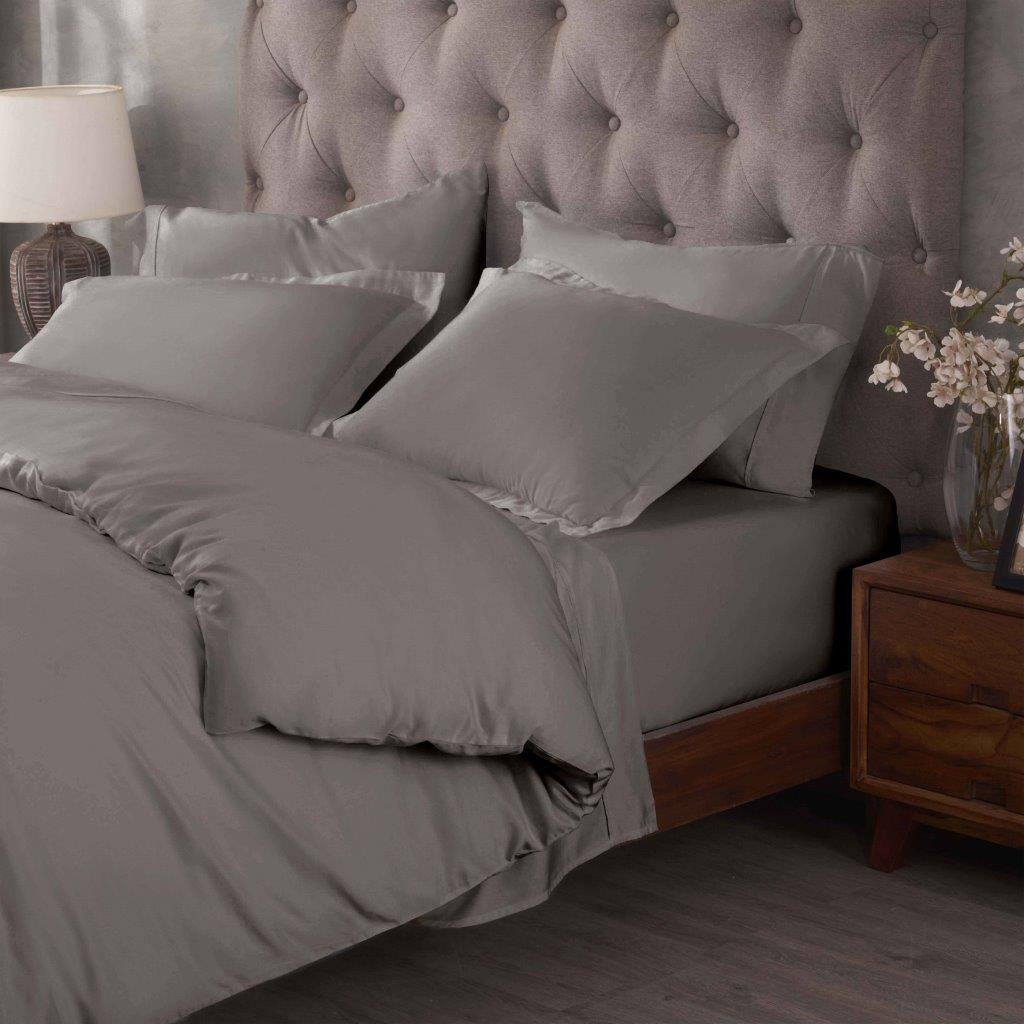 Egyptian Cotton 400 Thread Count Solid Luxury Duvet Cover Set - Gray