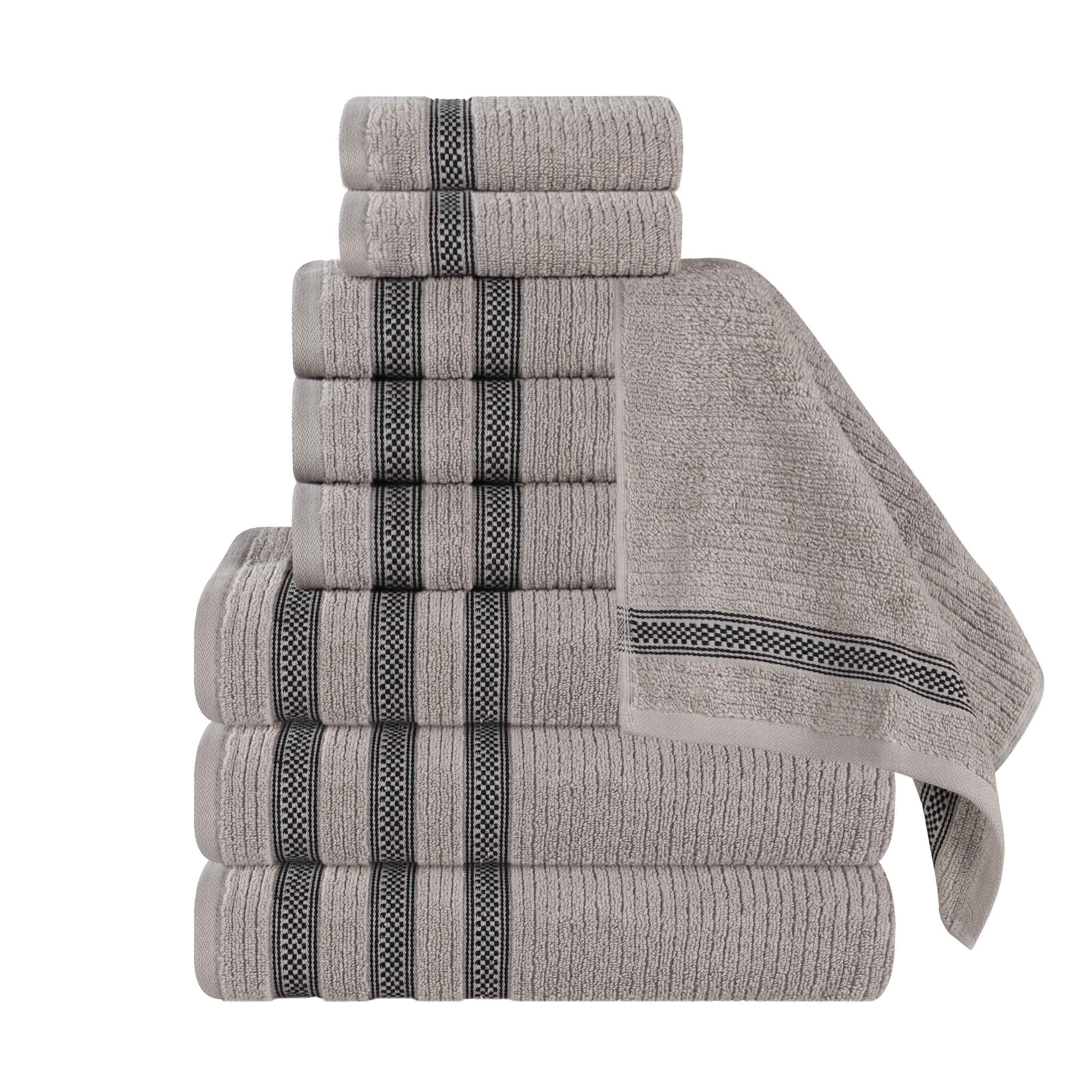 Brea Zero Twist Cotton Ribbed Geometric Border 9 Piece Towel Set - Towel Set by Superior