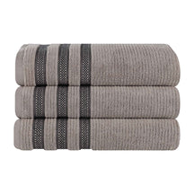 Brea Zero Twist Cotton Ribbed Geometric Border Bath Towel Set of 3