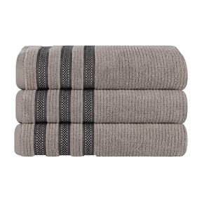 Brea Zero Twist Cotton Ribbed Geometric Border Bath Towel Set of 3