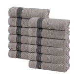 Brea Zero Twist Cotton Ribbed Geometric Border Face Towel Set of 12 - Face Towel by Superior