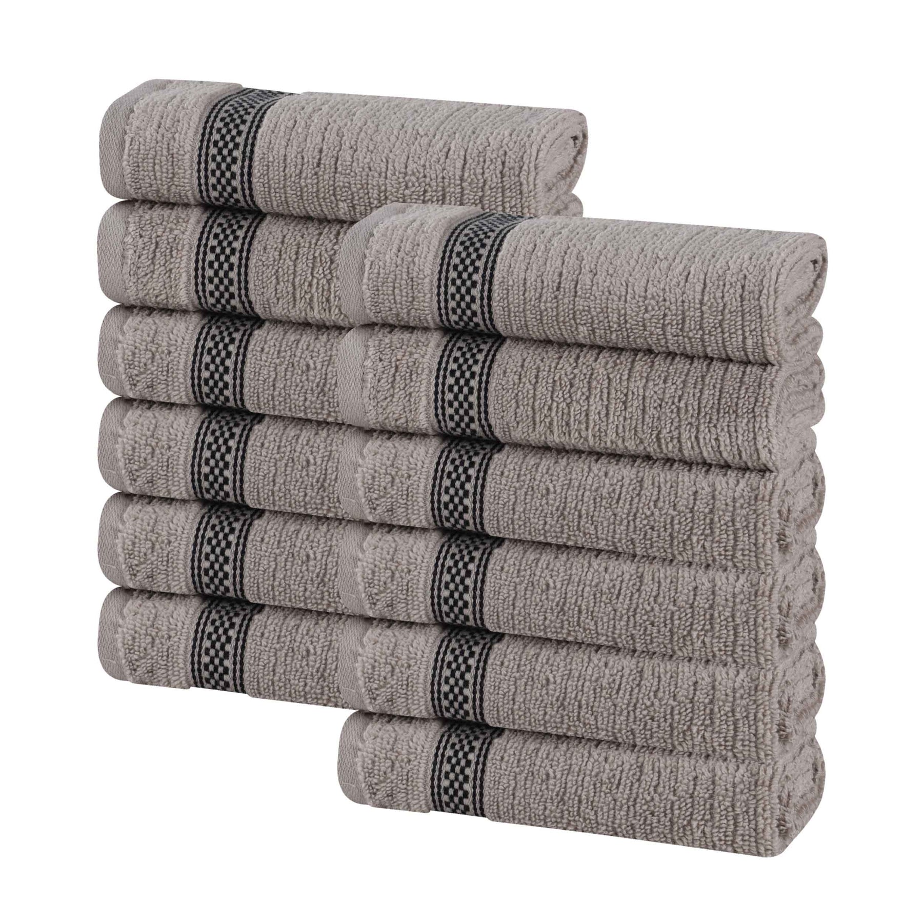 Brea Zero Twist Cotton Ribbed Geometric Border Face Towel Set of 12