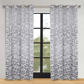 Leaves Room Darkening Washable Blackout Curtain Panels, Set of 2 - Gray