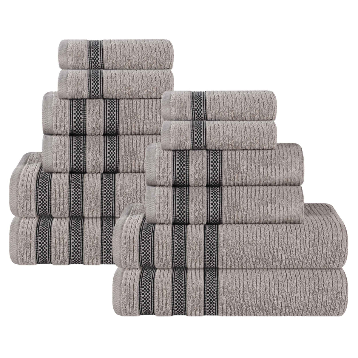 Brea Zero Twist Cotton Ribbed Geometric Border 12 Piece Towel Set