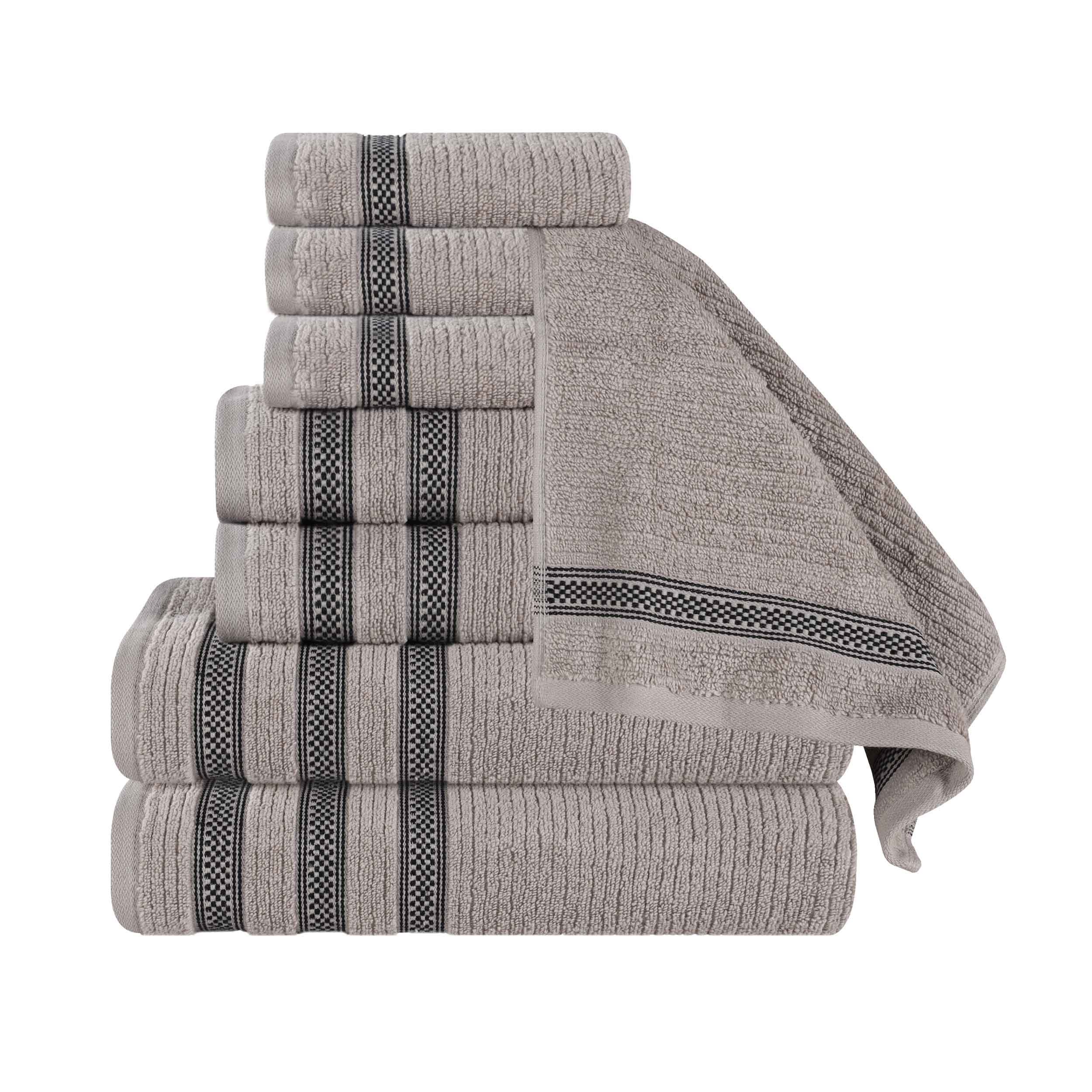 Brea Zero Twist Cotton Ribbed Geometric Border 8 Piece Towel Set - Towel Set by Superior