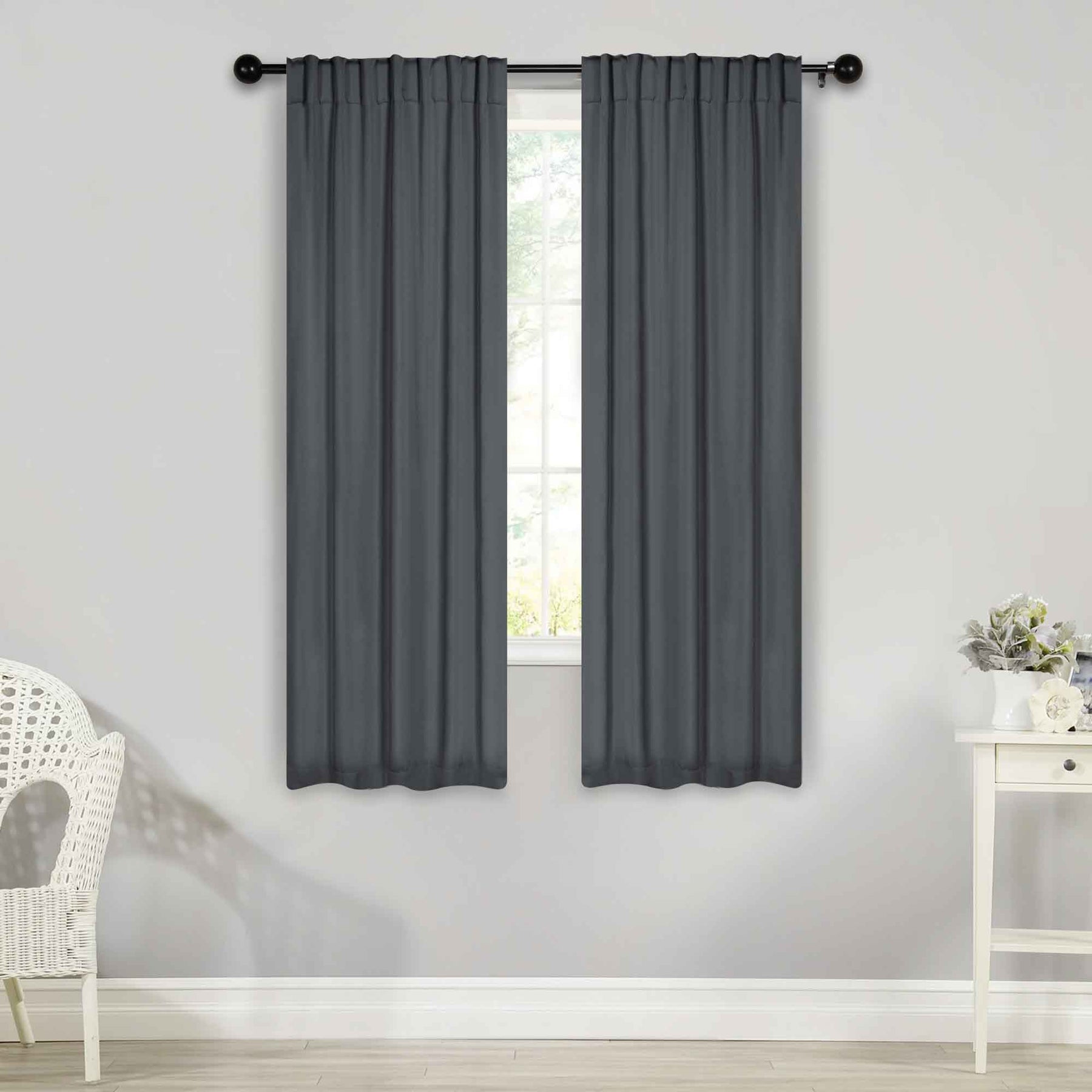 Solid Room Darkening Blackout Curtain Panels, Back Tabs, Set of 2 - Gray