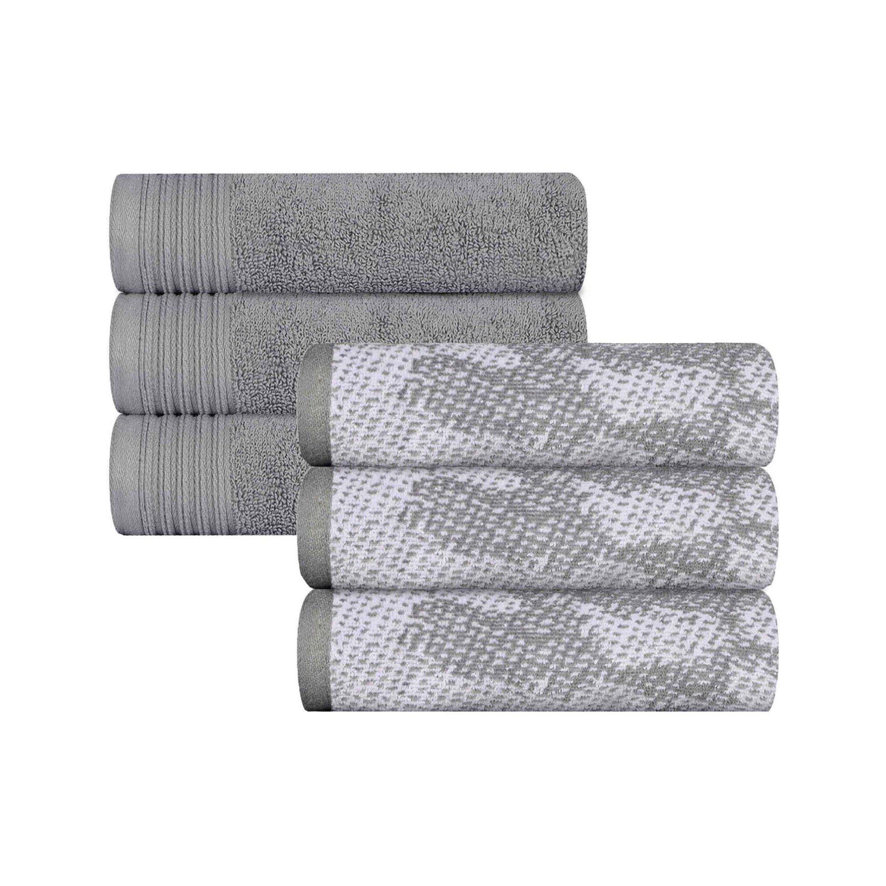 Cotton Marble and Solid Medium Weight Hand Towel Set of 6 - Gray