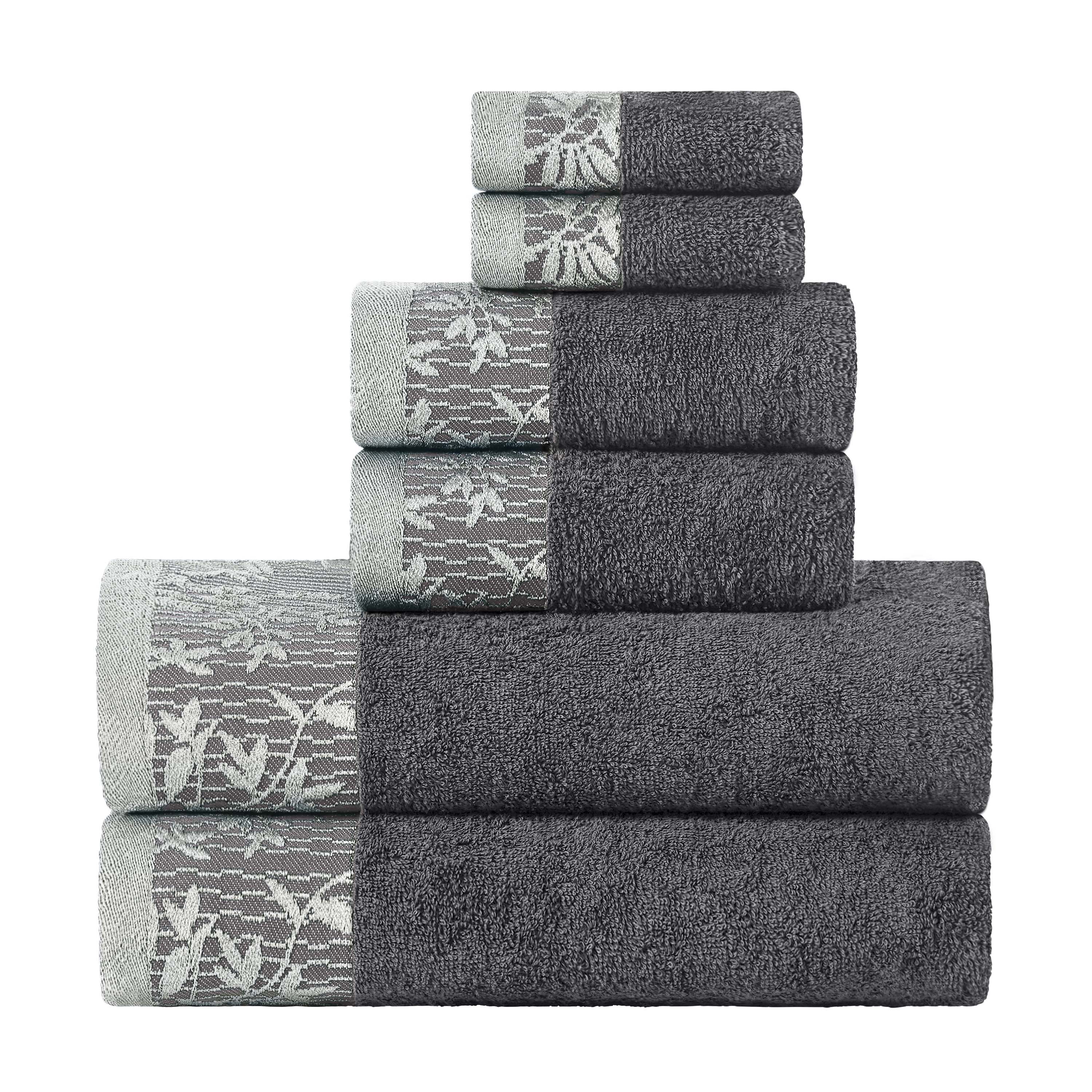 Wisteria Cotton Medium Weight Floral Jacquard Border 6 Piece Towel Set - Towel Set by Superior