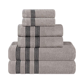 Brea Zero Twist Cotton Ribbed Geometric Border 6 Piece Towel Set