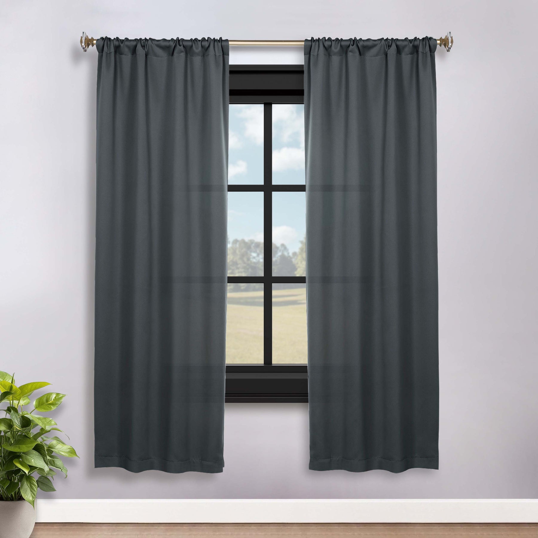 Solid Room Darkening Rod Pocket Blackout Curtain Panels, Set of 2 - Gray