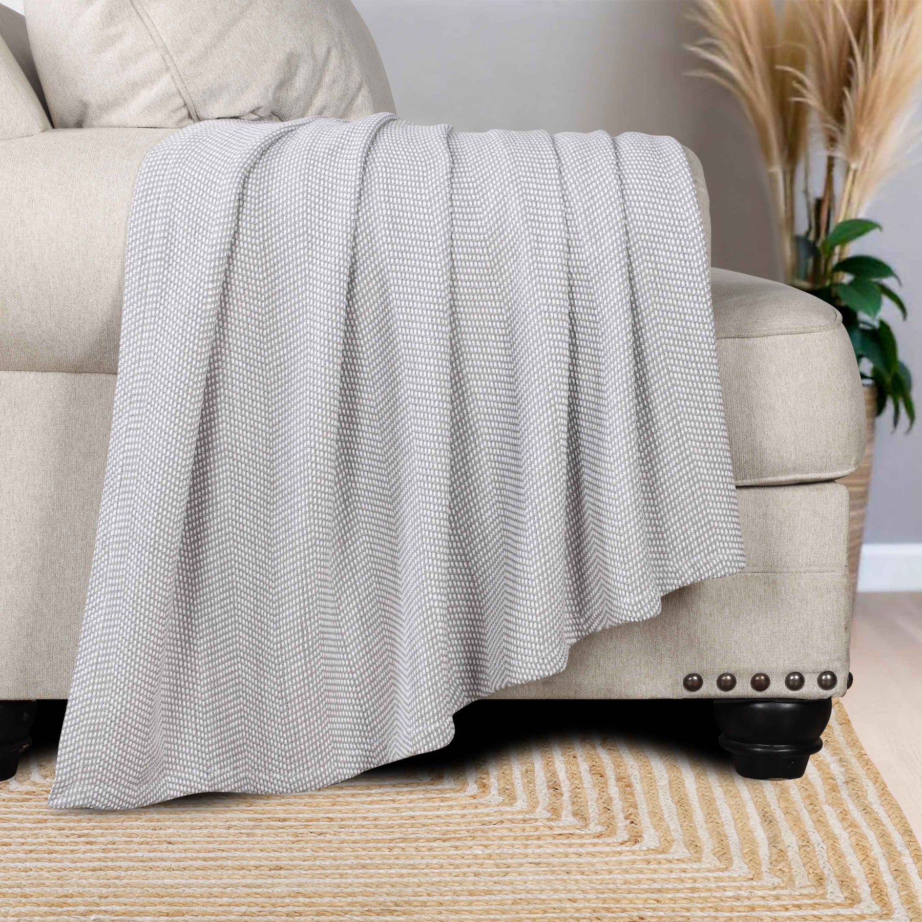 Maya Chenille Herringbone Soft Textured Medium Weight Cotton Blanket