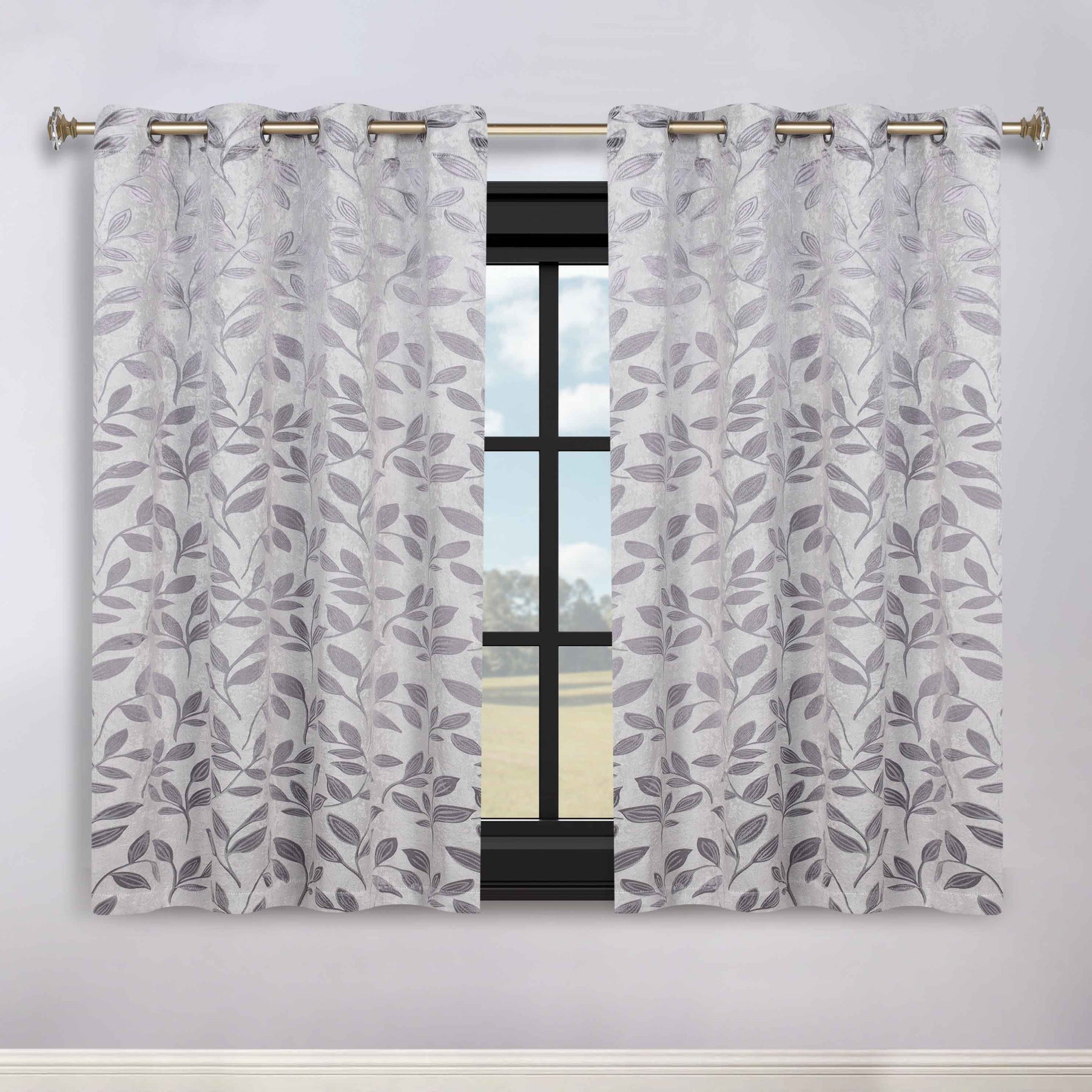 Leaves Room Darkening Washable Blackout Curtain Panels, Set of 2 - Gray