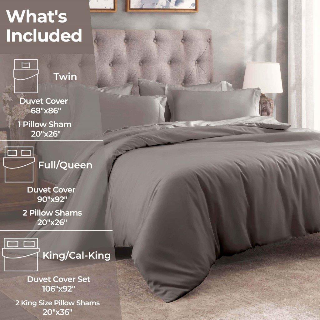 Egyptian Cotton 400 Thread Count Solid Luxury Duvet Cover Set - Gray