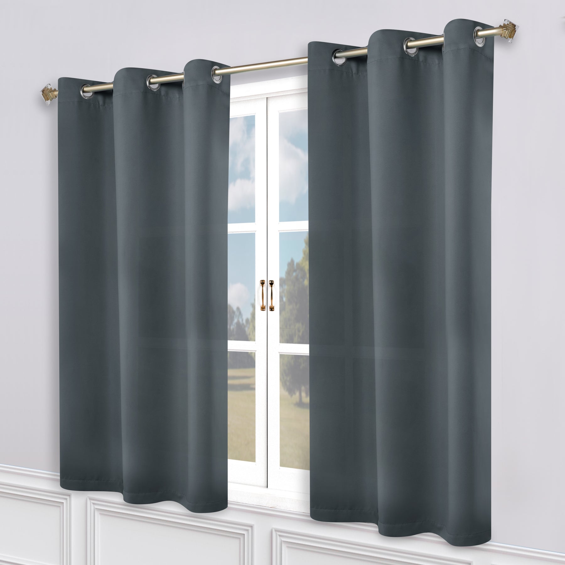 Classic Modern Solid Room Darkening Blackout Curtain Panels, Set of 2 - Gray