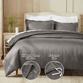 Egyptian Cotton 850 Thread Count Solid Luxury 3 Piece Duvet Cover Set - Gray