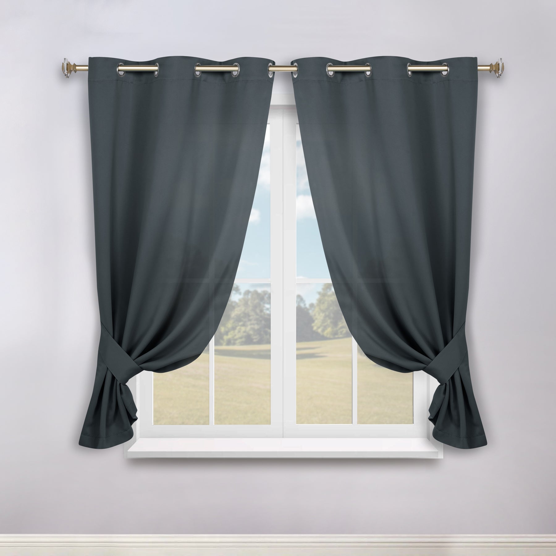 Classic Modern Solid Room Darkening Blackout Curtain Panels, Set of 2 - Gray