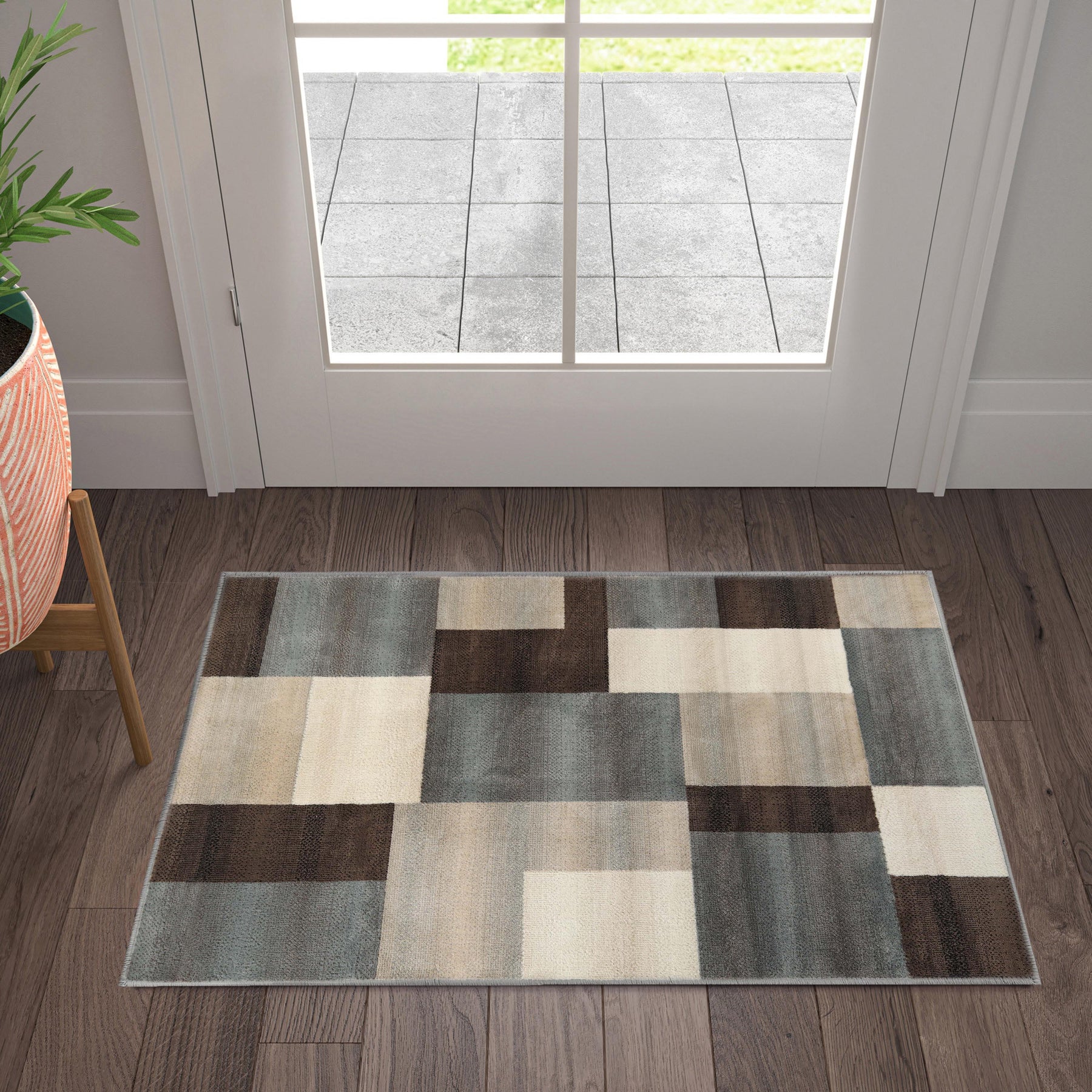 Clifton Geometric Color Block Plush Indoor Area Rug or Runner Rug - Gray