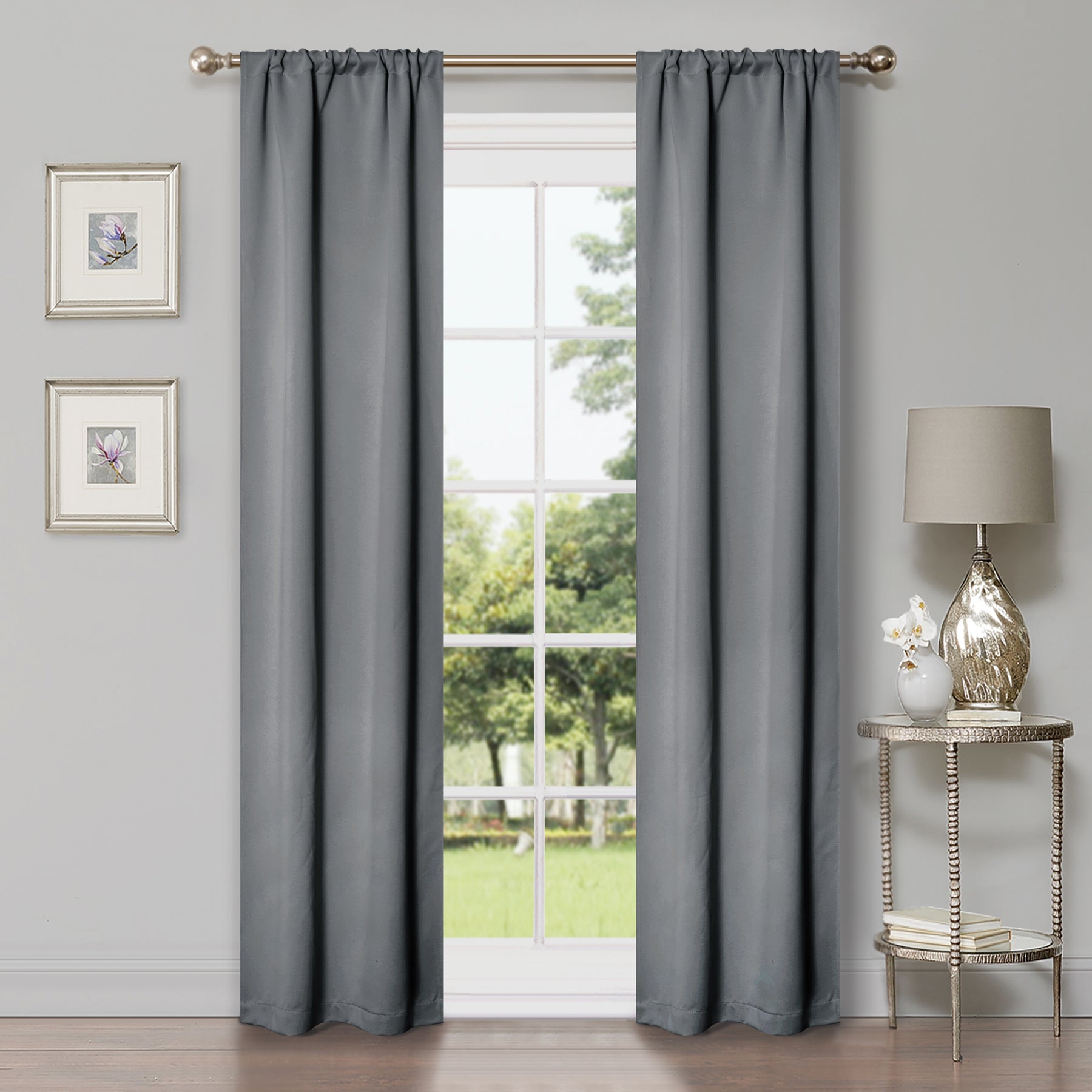 Solid Room Darkening Rod Pocket Blackout Curtain Panels, Set of 2 - Gray