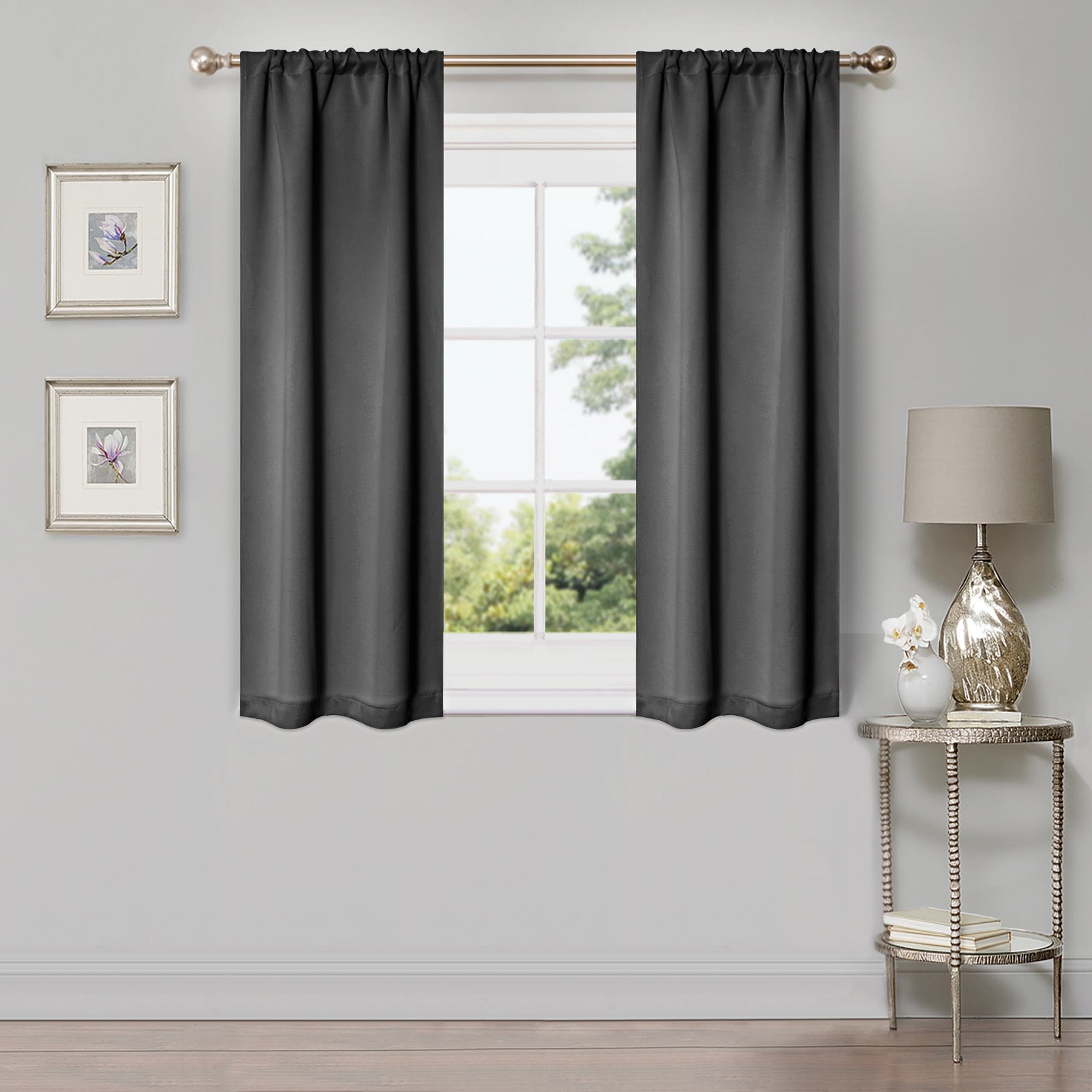 Solid Room Darkening Rod Pocket Blackout Curtain Panels, Set of 2 - Gray