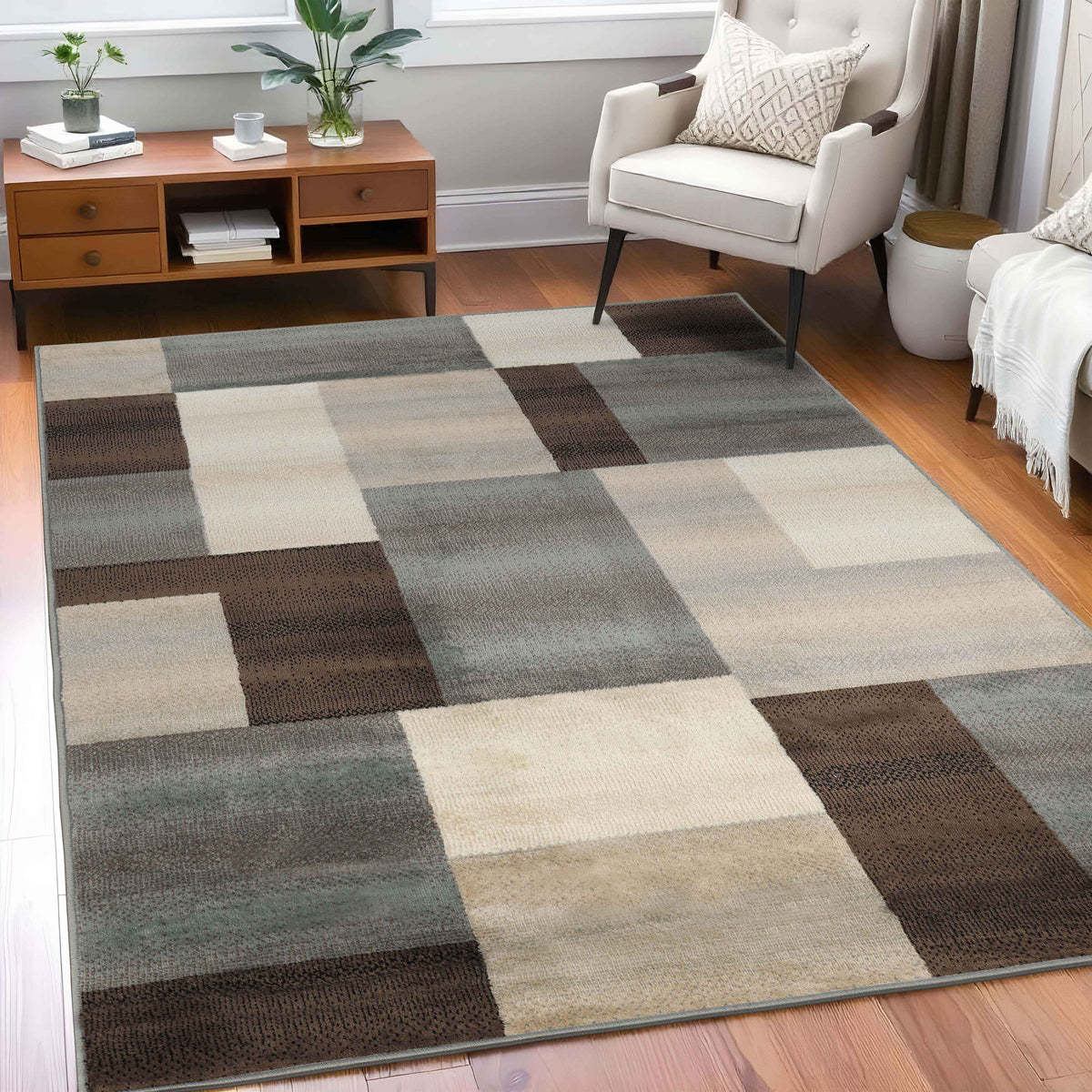 Clifton Geometric Color Block Plush Indoor Area Rug or Runner Rug - Gray