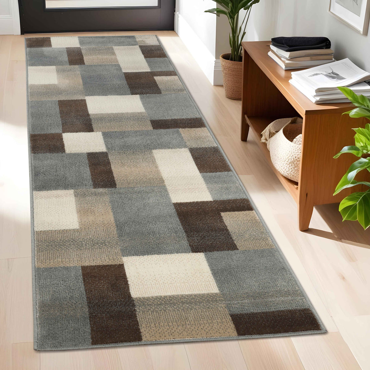 Clifton Geometric Color Block Plush Indoor Area Rug or Runner Rug - Gray