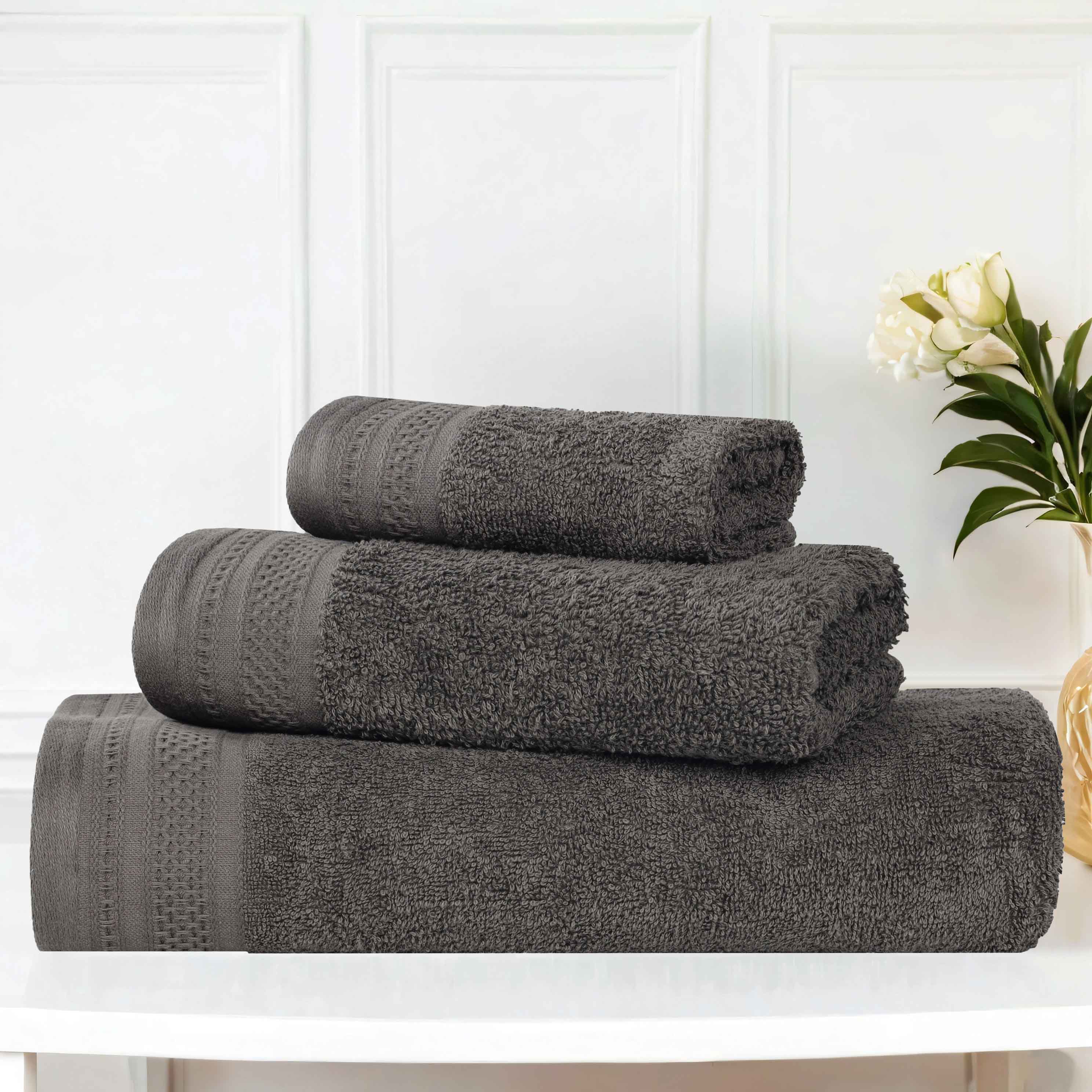 Honeycomb Textured Waffle Border Cotton 3 Piece Towel Set - Towel Set by Superior