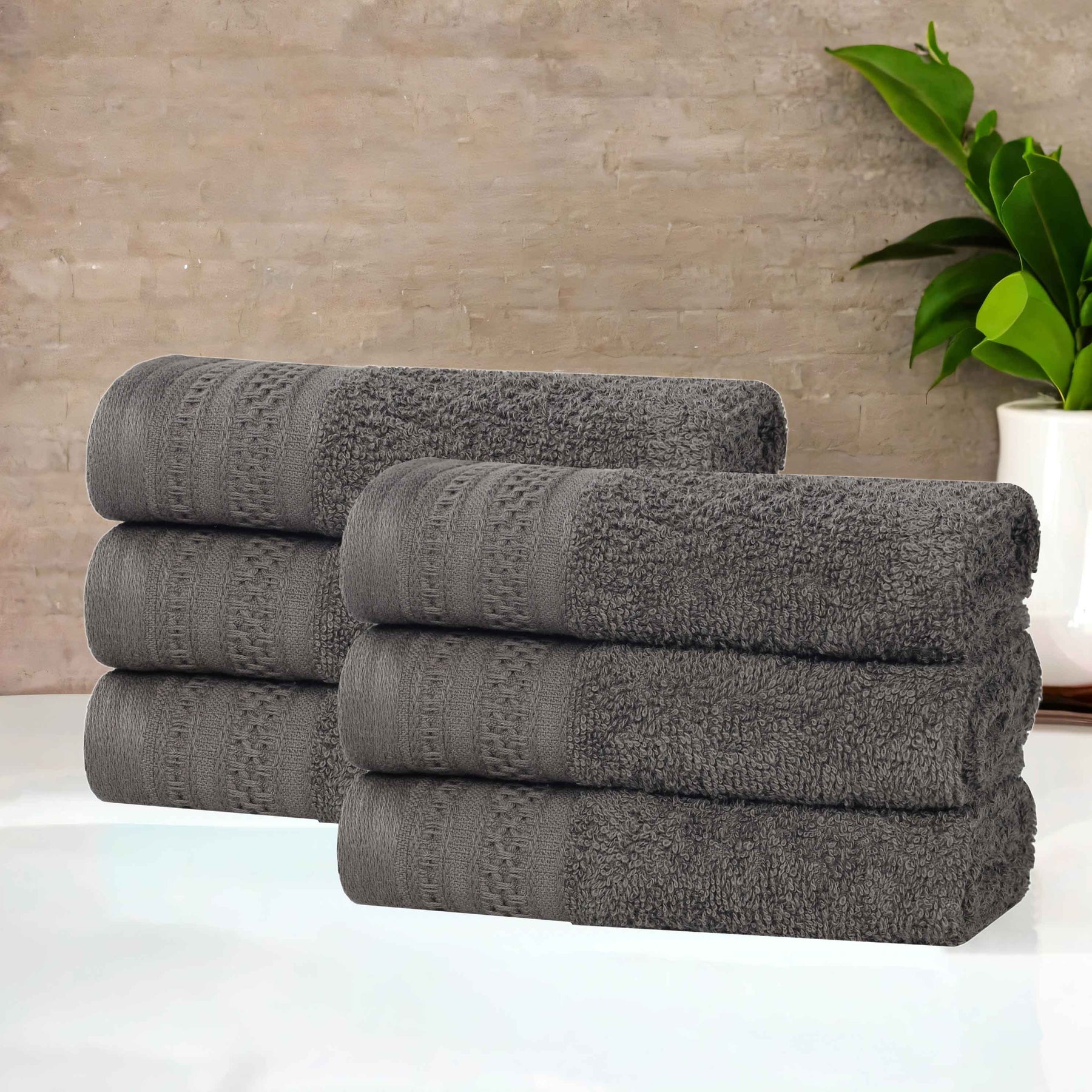 Honeycomb Textured Waffle Border Cotton Face Towels, Set of 6