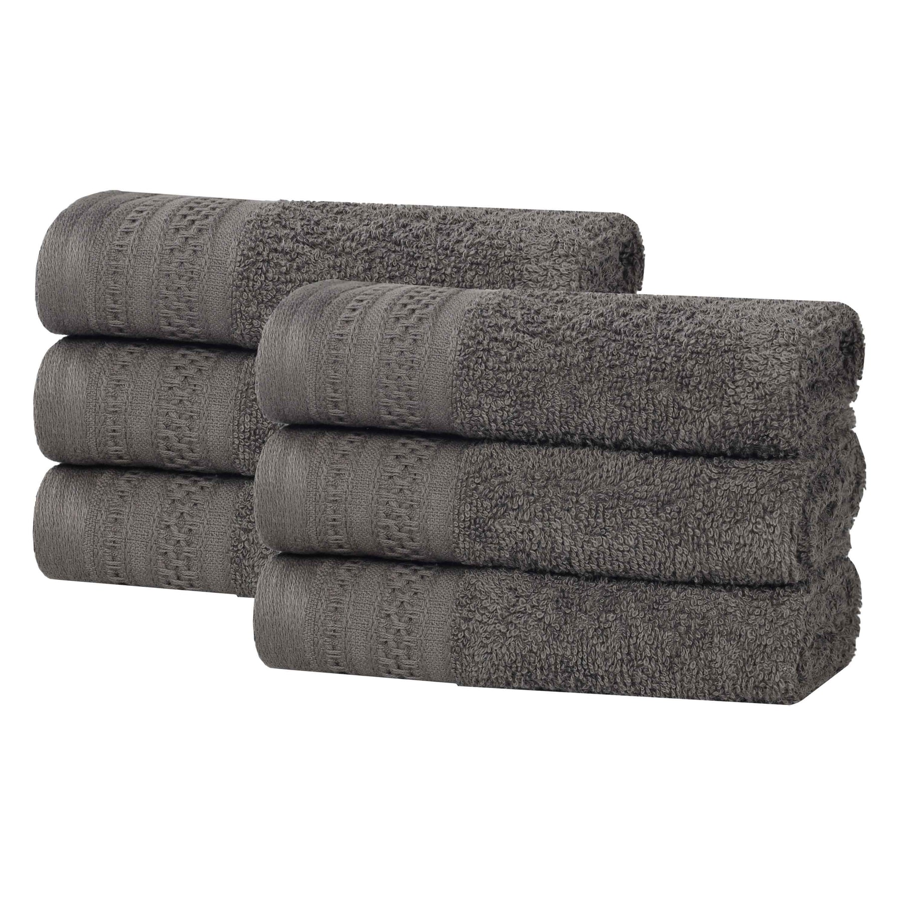 Honeycomb Textured Waffle Border Cotton Face Towels, Set of 6