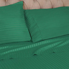 Egyptian Cotton 300 Thread Count Striped 2 Piece Pillowcase Set - HunterGreen