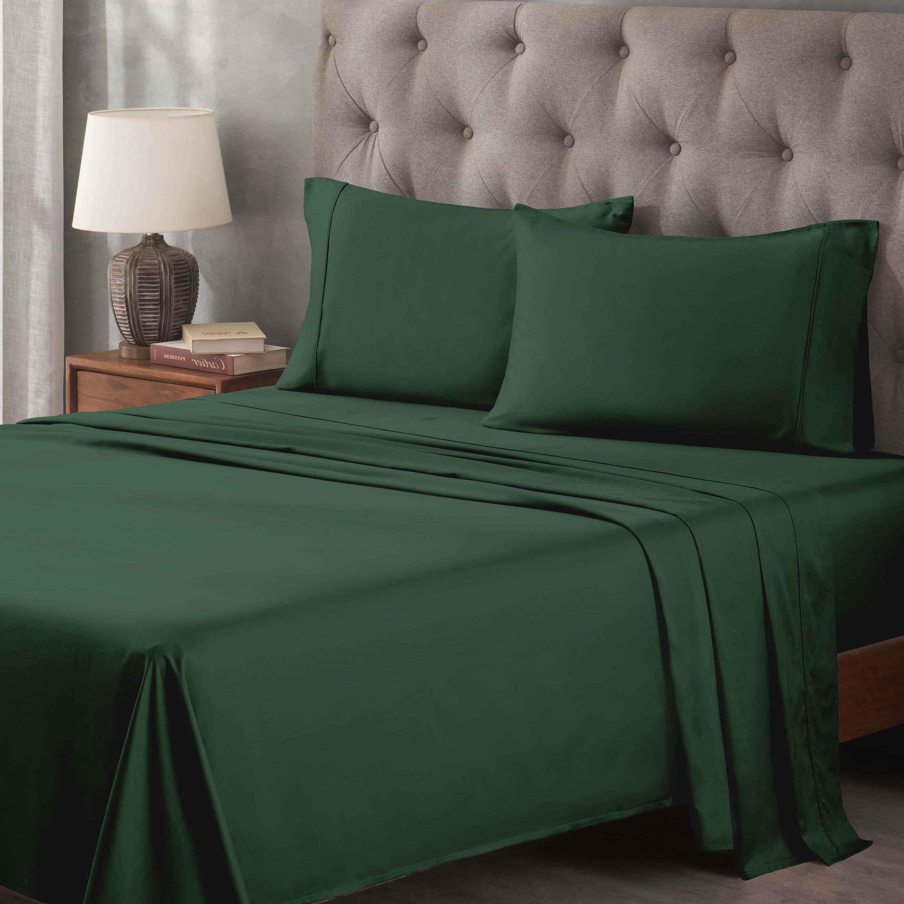 Egyptian Cotton 400 Thread Count Solid Deep Pocket Bed Sheet Set - HunterGreen