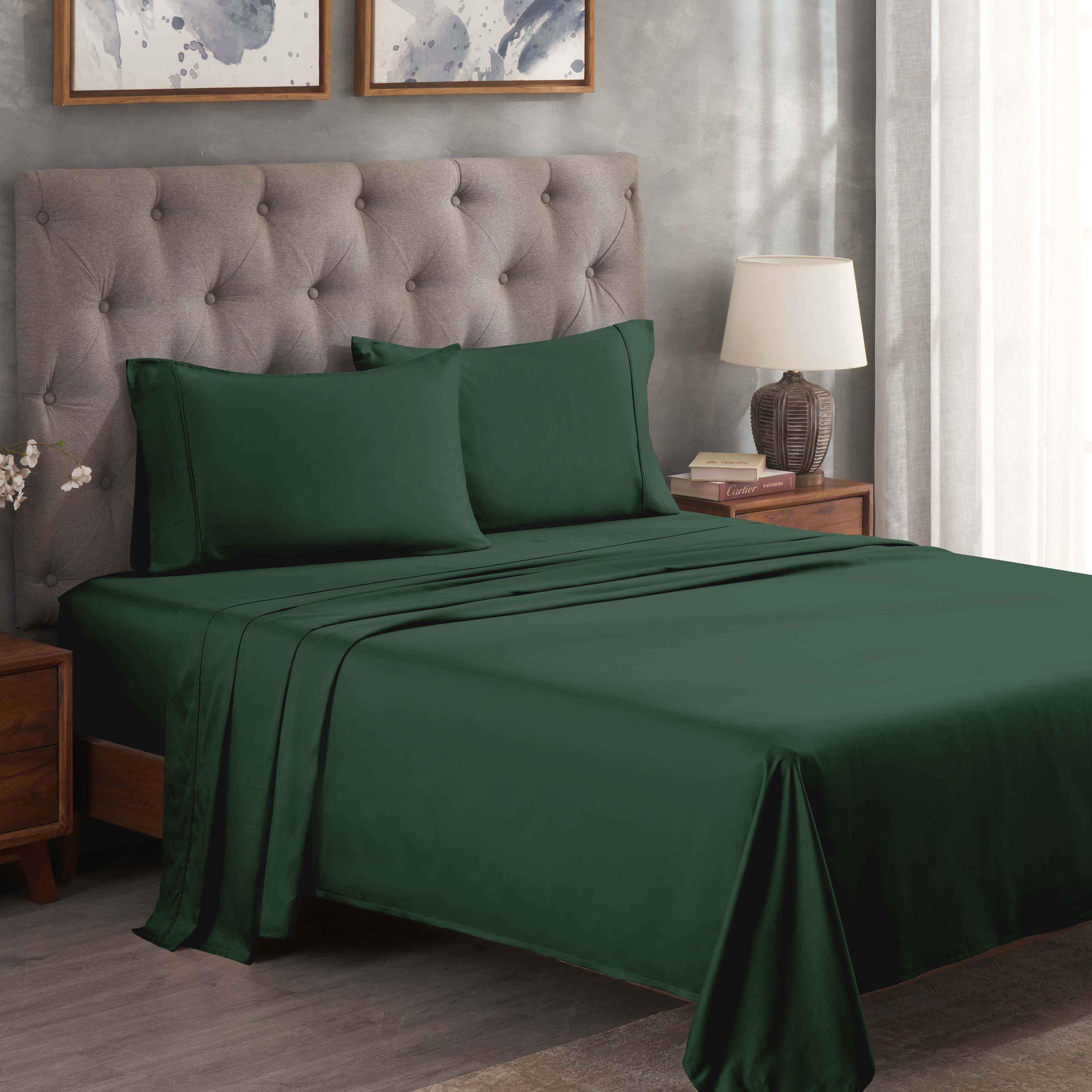 Egyptian Cotton 300 Thread Count Solid Deep Pocket Bed Sheet Set - HunterGreen