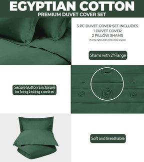 Egyptian Cotton 400 Thread Count Solid Luxury Duvet Cover Set - HunterGreen