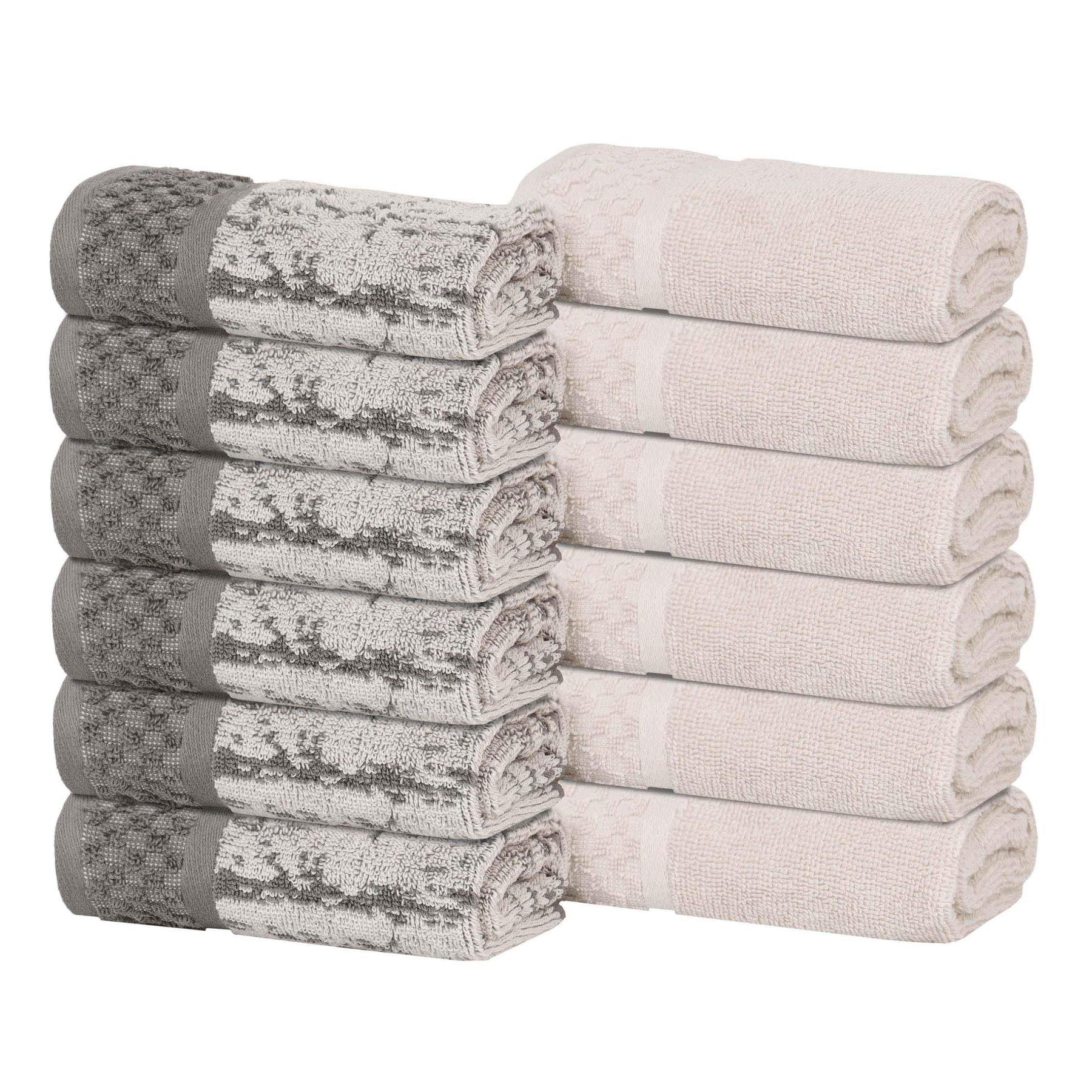 Lodie Cotton Jacquard Solid and Two-Toned Face Towel Washcloth Set of 12 - Face Towel by Superior - Superior 