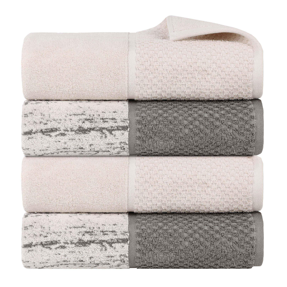 Lodie Cotton Jacquard Solid and Two-Toned Bath Towel Set of 4 - Ivory/Charcoal