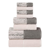 Lodie Cotton Jacquard Solid and Two-Toned 8 Piece Assorted Towel Set - Ivory/Charcoal