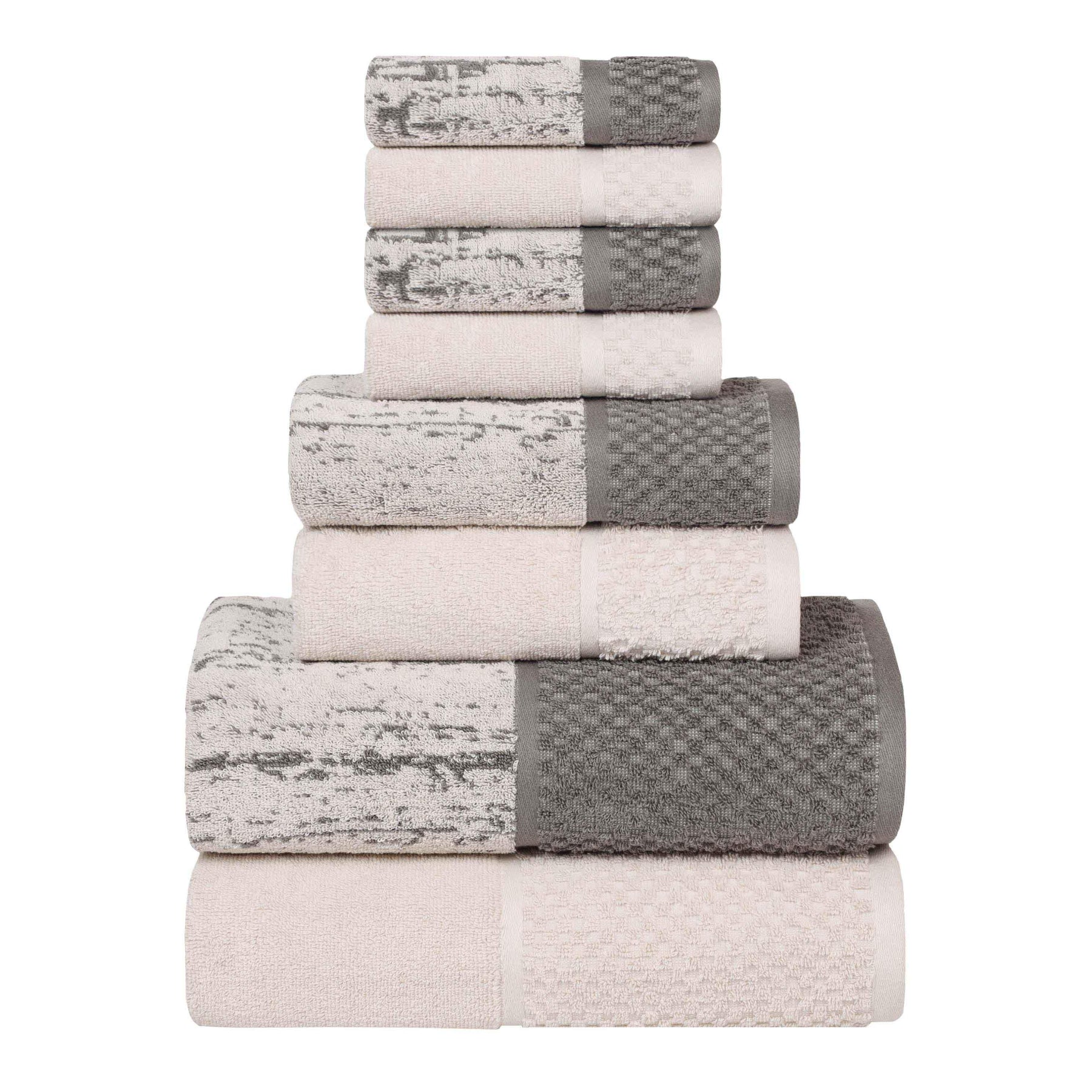 Lodie Cotton Jacquard Solid and Two-Toned 8 Piece Assorted Towel Set - Towel Set by Superior - Superior 