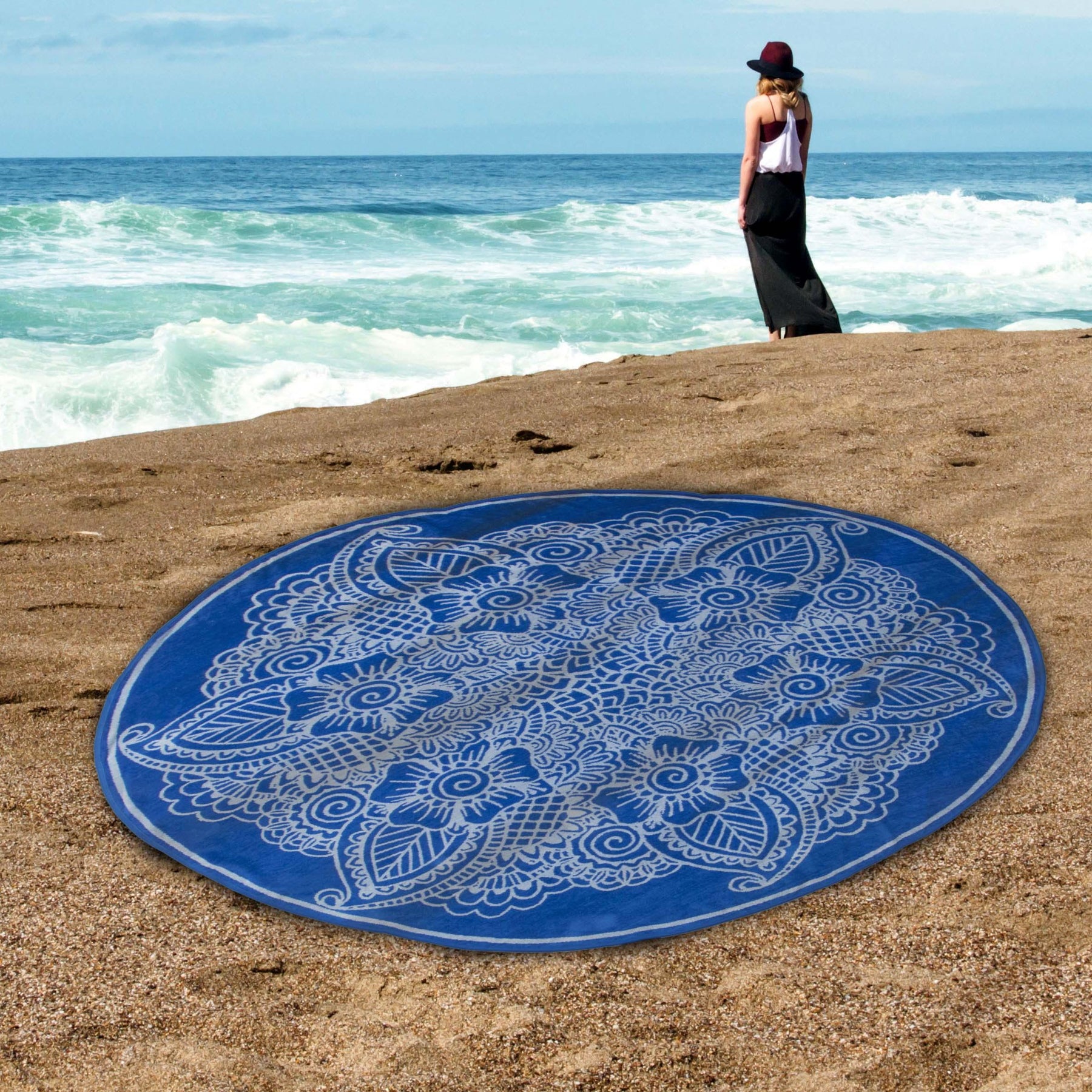 60" Round Cotton 2 Piece Beach Towel Set - Indie