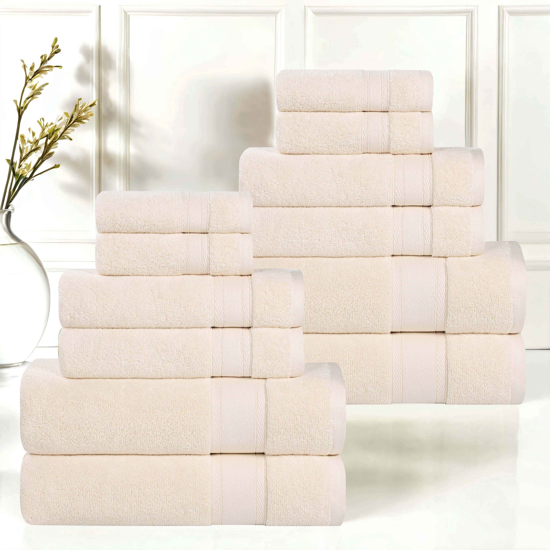 Belmont Zero Twist Cotton Medium Weight Absorbent 12 Piece Towel Set