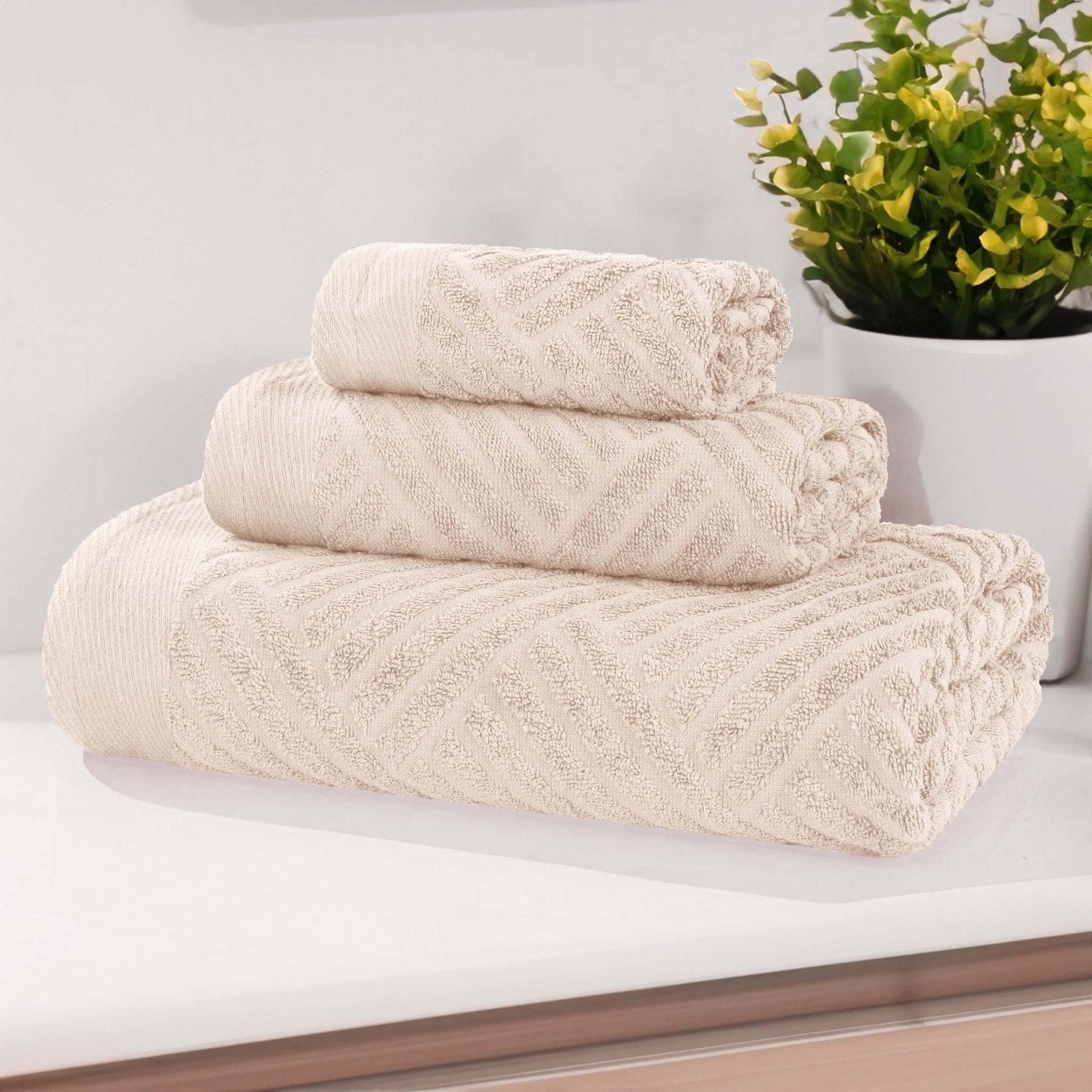 Basketweave Egyptian Cotton Jacquard 3 Piece Assorted Towel Set - Towel Set by Superior - Superior 