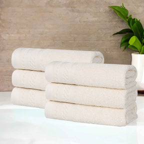 Honeycomb Textured Waffle Border Cotton Face Towels, Set of 6