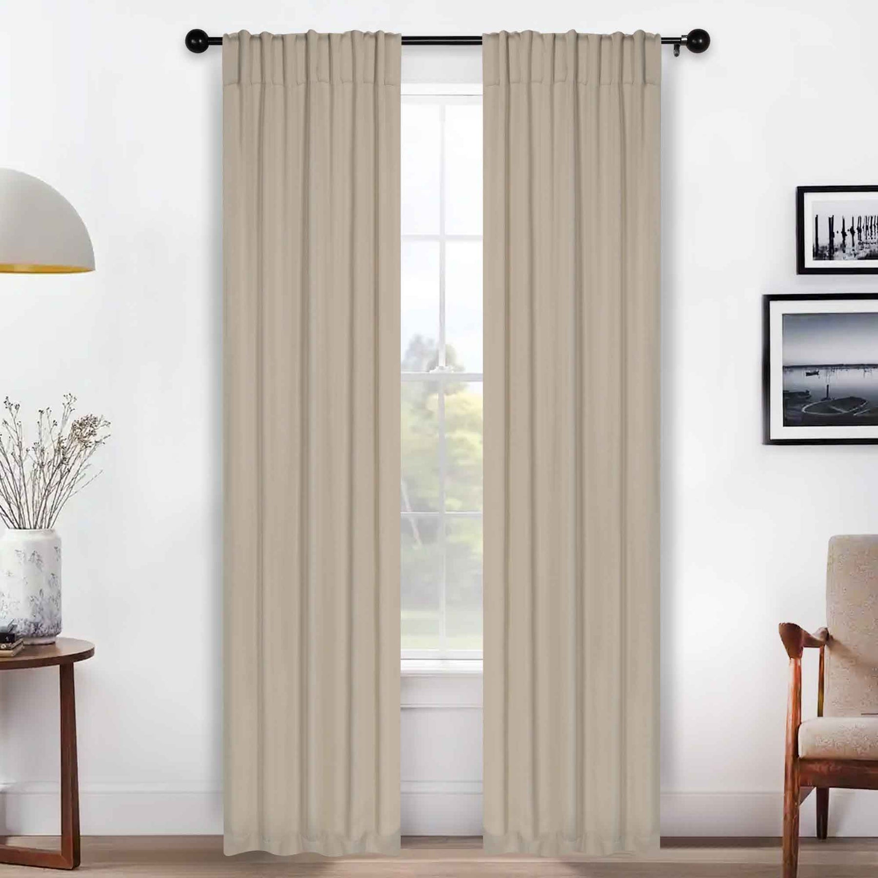 Solid Room Darkening Blackout Curtain Panels, Back Tabs, Set of 2 - Ivory