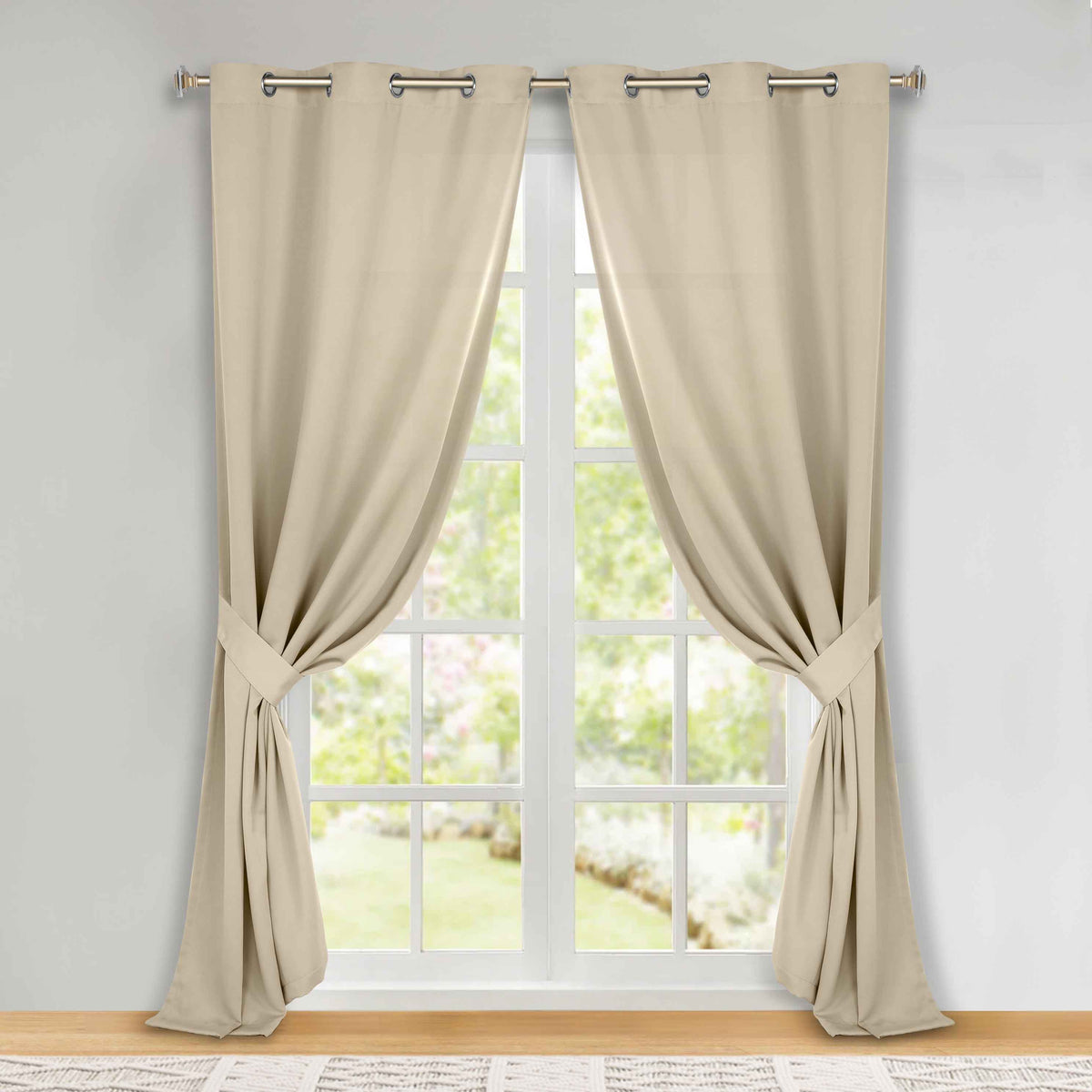 Classic Modern Solid Room Darkening Blackout Curtain Panels, Set of 2 - Ivory