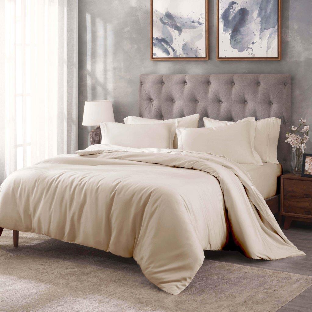 Egyptian Cotton 400 Thread Count Solid Luxury Duvet Cover Set - Ivory