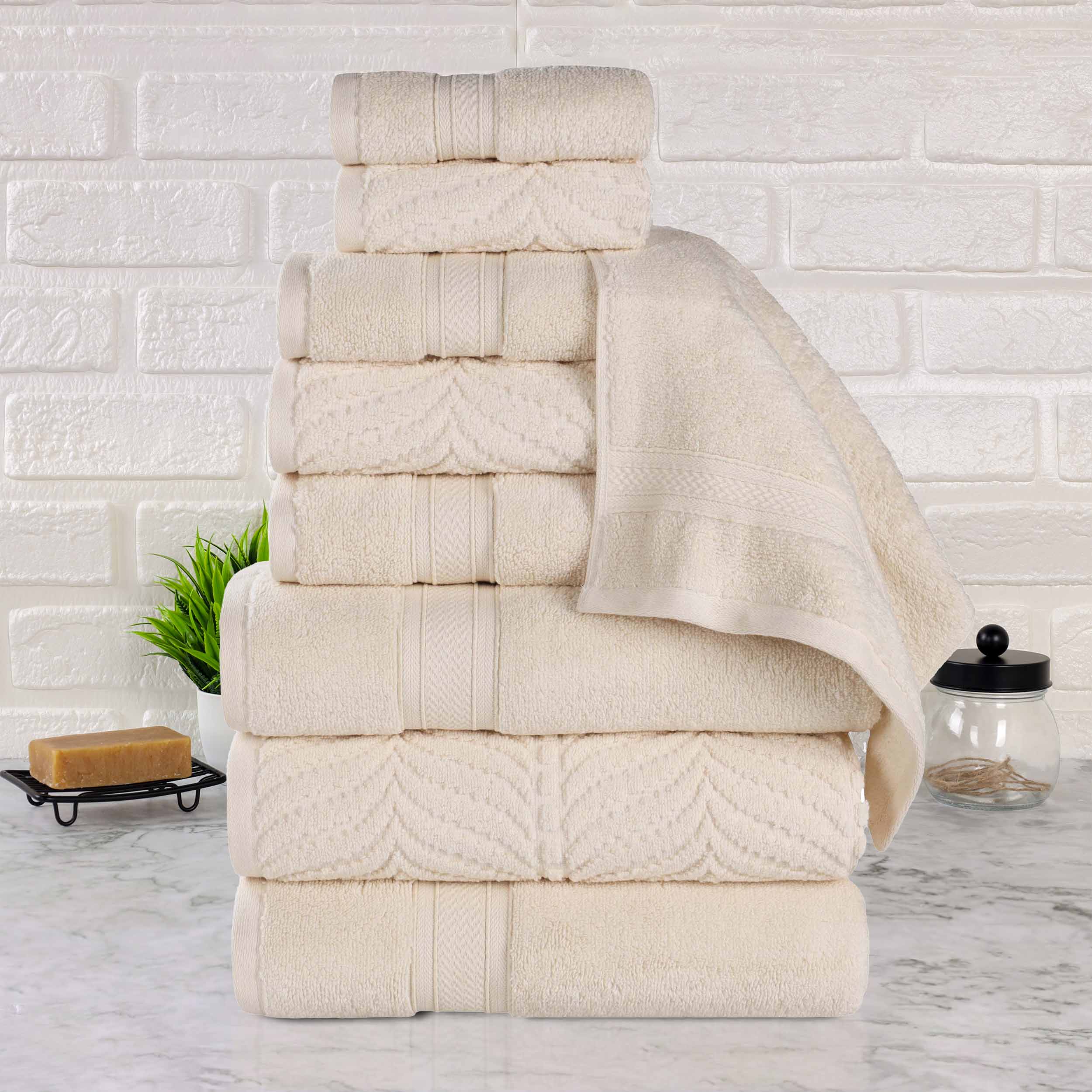 Chevron Zero Twist Solid and Jacquard Cotton 9 Piece Towel Set - Towel Set by Superior